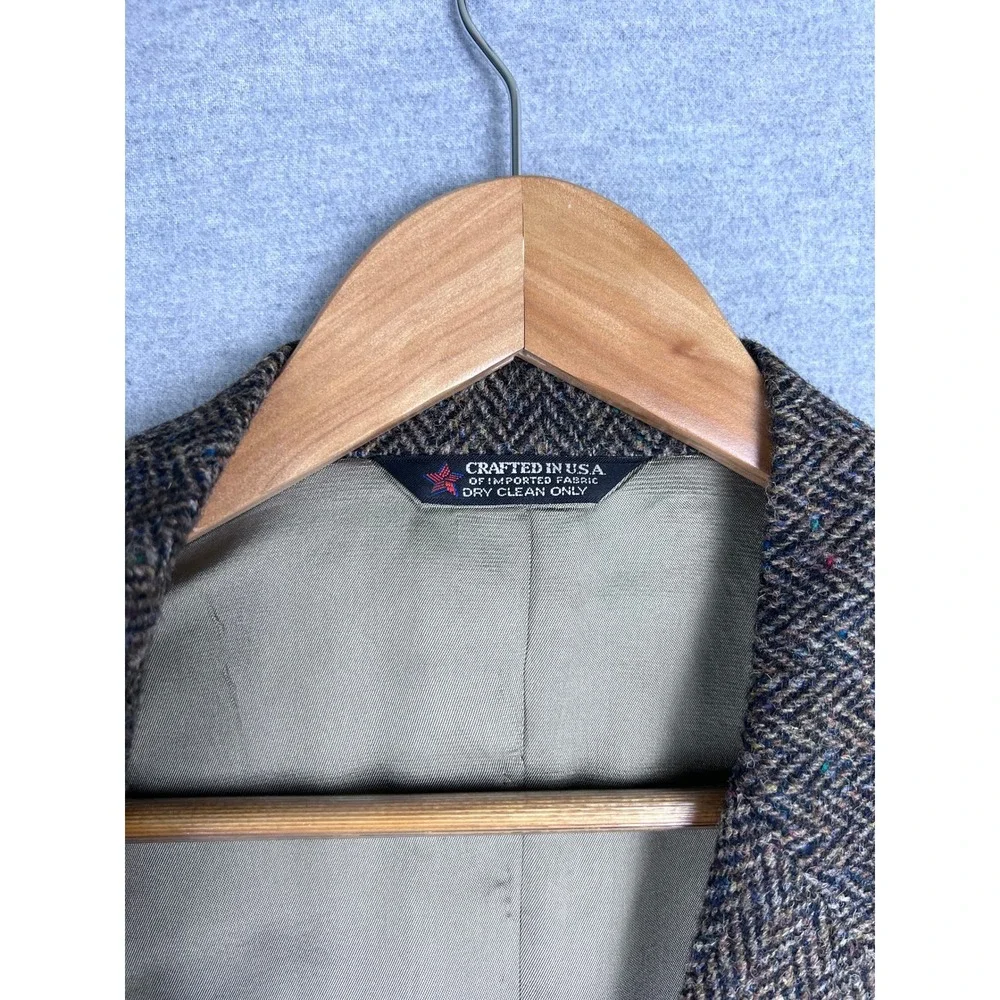 Harris‎ Tweed The Art Co Brown Herringbone Wool Blazer Sport Coat 42 Mens USA
